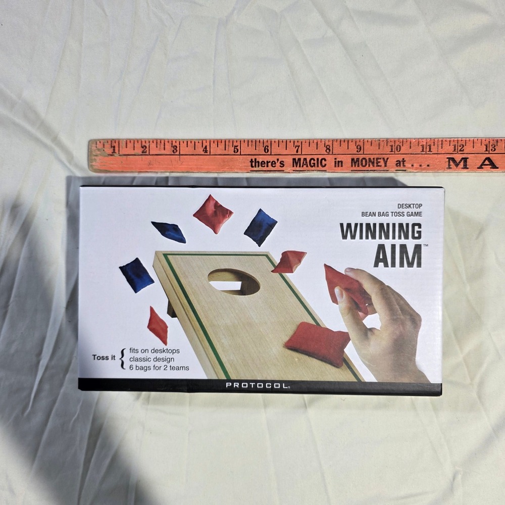 Protocol Winning Aim Desktop Bean Bag Toss Game Wooden Cornhole Set 6 Bags
